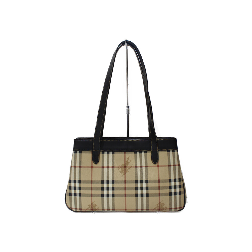 BURBERRY Shoulder Tote Bag Beige Tan Dark Brown Black Leather - Picture 4 of 7